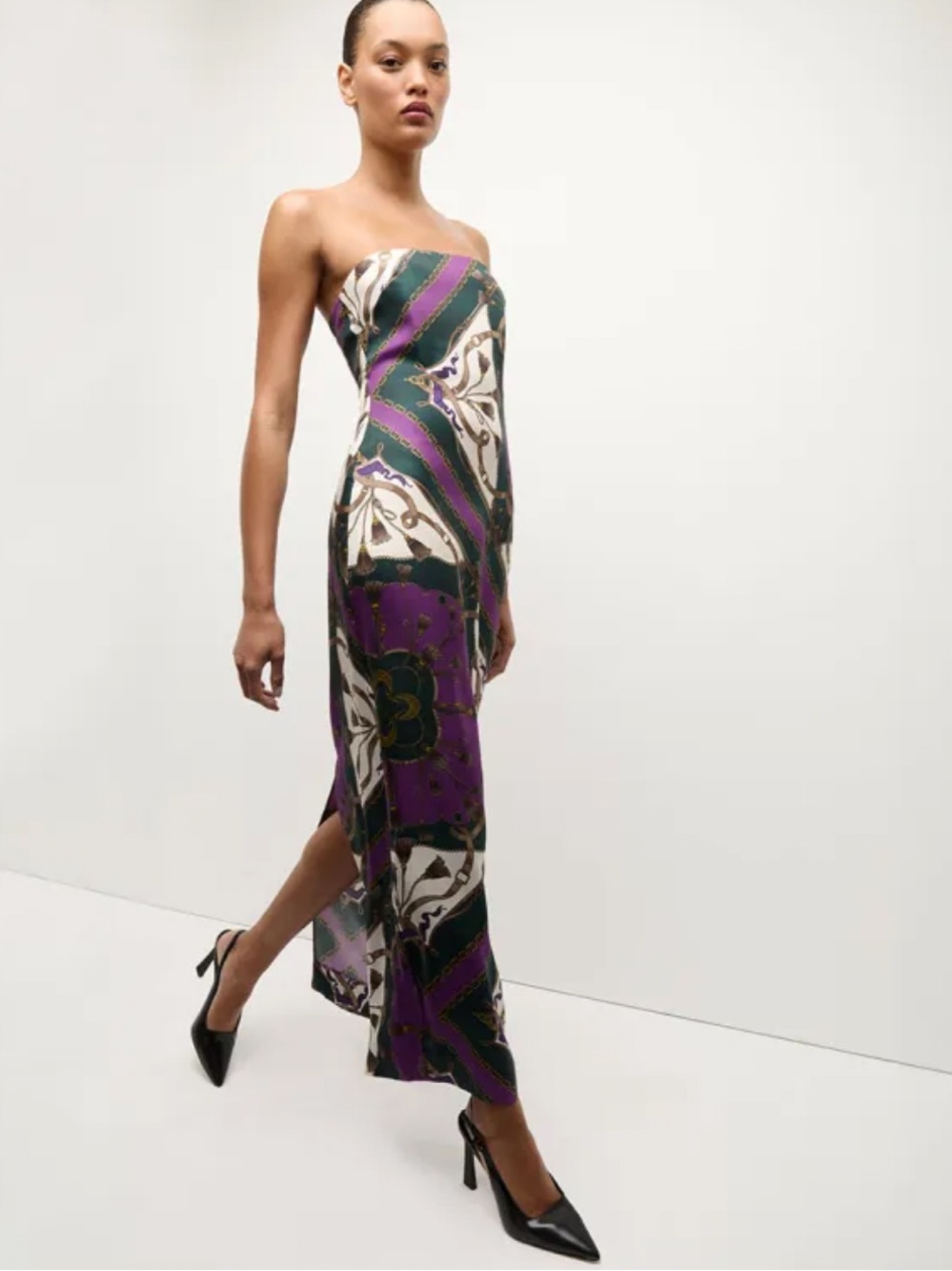Veronica Beard Flora Silk Dress purple pine multi Strapless Cocktail size 6